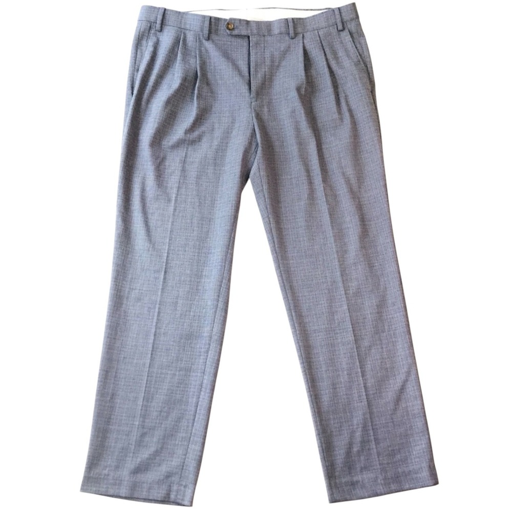 Ralph Lauren Pants Mens 38X30 Blue Plaid Sharkskin Pleated Front Trousers Dressy